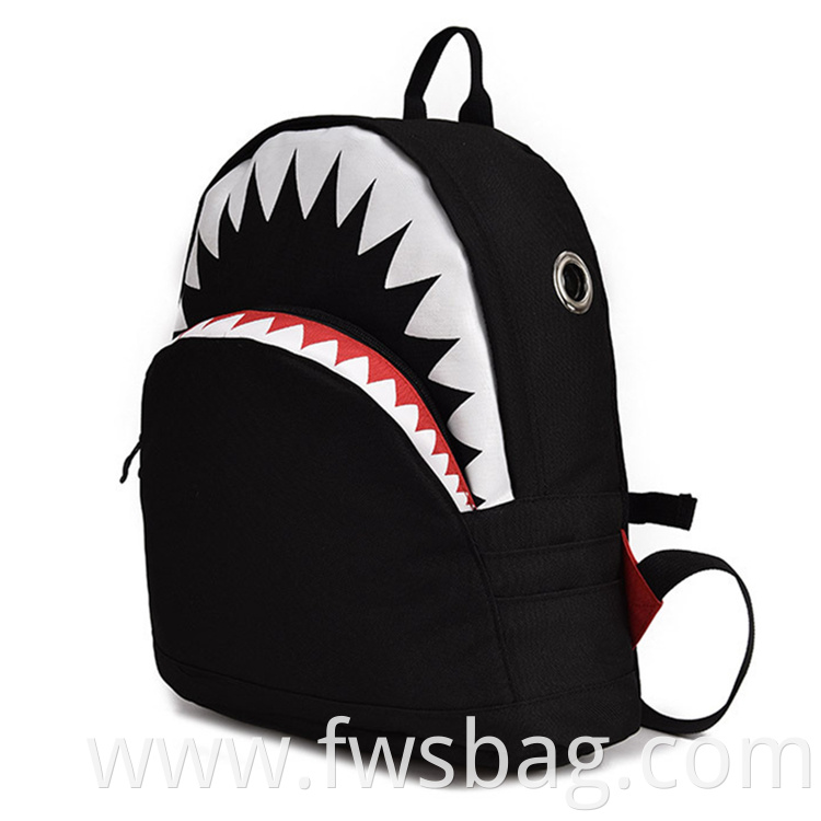 Fashion Toddler Kindergarten Black Cartoon Kids Backpack With 3D Shark Animal Print